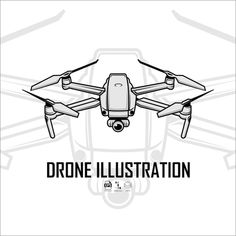 a black and white drawing of a flying device with the words drone illustration below it