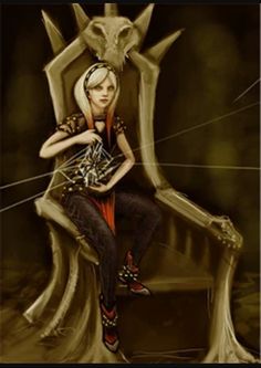 a digital painting of a woman sitting on a chair