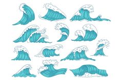 the great wave stickers are available in various sizes and colors, including one blue