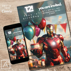 Iron Man Birthday Invitation Template, Marvel Party Invite, Print and Evite, Superhero Birthday Ironman Birthday, Marvel Party, Superhero Invitations, Children Party, Birthday Invitation Template, Superhero Birthday