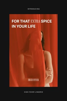 a woman standing in front of a red curtain with the words for that extra spice in your life