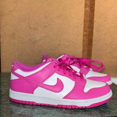 Nike Pink Low Top Dunks Size 5.5 In Great Condition Wore About 4 Times Don’t Have Original Boxing Pink Basketball Shoes With Round Toe, Pink Skate Shoes With Cushioned Footbed, Sporty Pink Slip-on Skate Shoes, Pink Nike Skate Shoes With Cushioned Footbed, Hot Pink Dunks, Pink And White Dunks, Low Top Dunks, Pink Dunks, Pink Low Top