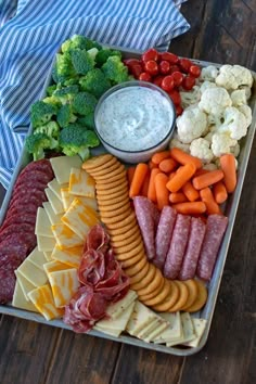 a platter filled with meat, cheese and veggies