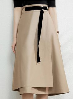 Minimalism Solid Belt High Waist A-Line Irregular Hem Skirt | Uniqistic.com Female Skirt, Belt Women, Women Skirt, High Waisted Pencil Skirt, Irregular Hem, Hem Skirt, Fall Skirts, Solid Dress, Skirt Fashion