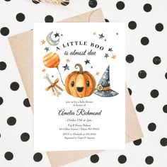 a little boo is almost done halloween party card