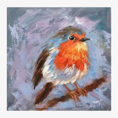 a painting of a bird sitting on a branch