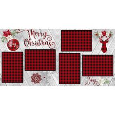 four christmas cards with plaid and poinsettis