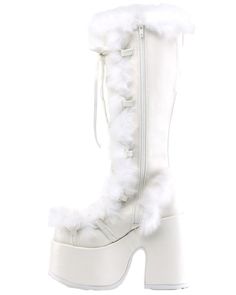 Concert Style Outfits, Suede Platform Boots, White Goth, 2000 Fashion, Concert Fashion, Faux Fur Boots, Knee Boot, Goth Punk, Fur Boots