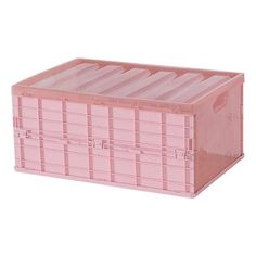 a pink plastic storage box with dividers