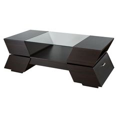 a coffee table with two drawers and a glass top