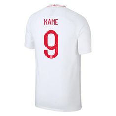 a white soccer jersey with the number nine on it and red lettering that reads kanee