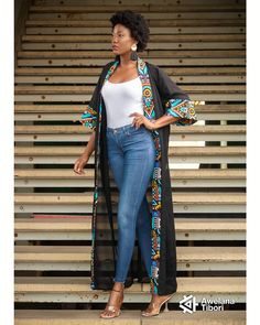 Mix And Match African Outfits, African Print Kimono Jackets, African Kimonos, Ankara Kimonos, Clothes Baddie, Ankara Kimono Jacket, African Kimono, Long Kimono Jacket, African Print Kimono