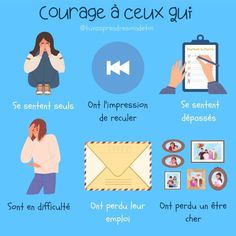 a poster with different types of things to do in the french language, including an envelope and