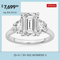 an emerald cut diamond ring with three diamonds on the side and price $ 699 99