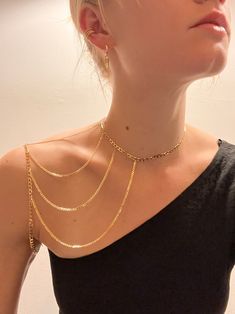 Shoulder Chain Choker - Etsy Dainty Gold Body Chain For Party, Gold Delicate Chain Body Jewelry For Party, Elegant Chain Link Choker For Party, Trendy Gold Body Chain With Delicate Details, Gold Double Chain Body Chain For Party, Gold Dainty Body Jewelry For Party, Adjustable Chain Choker Necklace For Evening, Gold Plated Figaro Chain Necklace For Party, Minimalist Gold Body Jewelry For Party