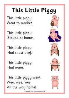 this little piggy went to market poster with pictures of pigs sitting in chairs and the words'this little piggy went to market '