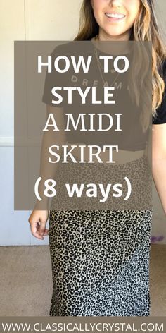 Ways To Wear Midi Skirt, Tops For Midi Skirts, Styling Floral Midi Skirt, Shoes For Skirts Casual, How To Wear A Midi Skirt In Winter, Black Print Skirt Outfit, How To Style High Waisted Skirt, Teacher Midi Skirt Work Outfits, Tops With Midi Skirts