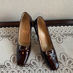 Gucci Vintage Heeled Pumps. I Would Call The Color Wine (In The Family Of Red), They Are Absolutely Beautiful. They Look As Though Only Worn A Handful Of Times. Euc. Size 7 1/2. Heel Height Approximately 3 1/2” Gucci Formal Low Heel Shoes, Luxury Square Toe Court Shoes For Formal Occasions, Elegant Burgundy Heels For Formal Occasions, Gucci Square Toe Heels For Formal Occasions, Gucci Formal Heels With Square Toe, Classic Burgundy Heels For Formal Occasions, Gucci Formal Square Toe Heels, Gucci Brown Heels For Formal Occasions, Gucci Almond Toe Heels For Formal Occasions