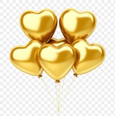 gold heart shaped balloons on a transparent background