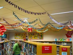 a library filled with lots of books and decorations