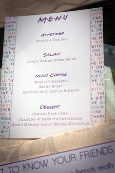 a menu is sitting on top of a table