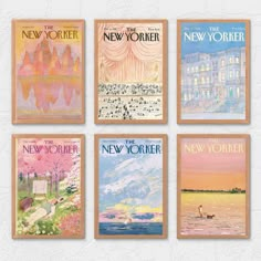 four new york posters are hanging on the wall