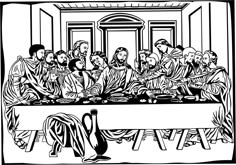 a black and white drawing of the last supper