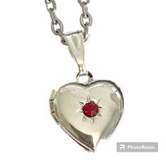 Vintage Silver Heart Locket Necklace Dainty Small Charm 18" Plated Red Stone Celtic Claddagh Ring, Silver Heart Locket, Locket Necklace Vintage, Plus Size Stores, Dainty Style, Heart Locket Necklace, Locket Charms, Small Charms, Bling Rings