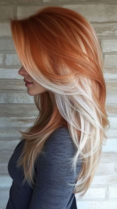 Copper Hair Inspo Color, Copper And Silver Hair, Red Brown Hair Color With Highlights, Unusual Hair Colours, Makeup For Ginger Hair, 2 Color Hair Dye Ideas, Rare Hair Colors, Red Blonde Hair, Ginger Hair Color