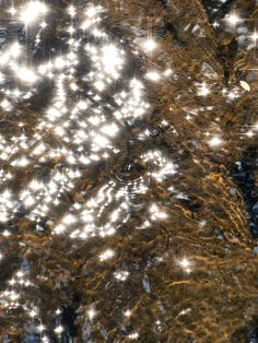 an abstract photograph of water and rocks with light reflecting off the ground in it's reflection