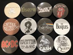 Button Pins Ideas, Button Pins Aesthetic, Pin Button Design, Band Pins, Badge Maker, Heavy Metal Art, Classic Rock Bands, Backpack Pins, Bag Pins