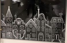 Christmas Window Painting Houses, Chalk Art Christmas, Christmas Window Decoration, Christmas Stage