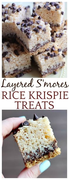 layered s'mores rice krispie treats with chocolate chips