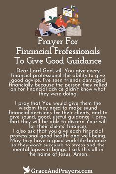 prayer for financial professionals to give good guidance