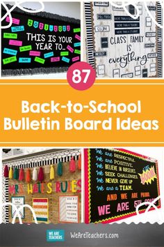 back to school bulletin board ideas with text overlay that reads, 8 back - to - school bulletin board ideas