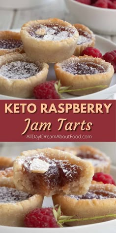 keto raspberry jam tarts on a white plate