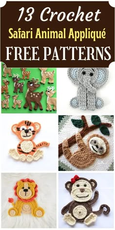 crochet safari animal applique free patterns