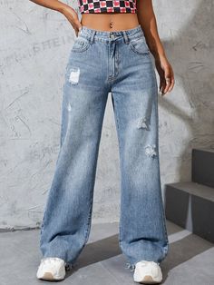 Cute Pants, Light Wash Denim, Denim Pant, Baggy Jeans, Wide Leg Jeans, Fashion Online Shop, Denim Women, All Fashion, Women Clothing