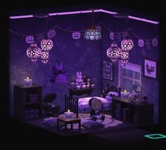 Room Idea for Animal Crossing New Horizons Whimsigoth Animal Crossing, Acnh Spooky Bedroom, Dark Animal Crossing Theme, Animal Crossing Design Codes Goth, Acnh Gothic Bedroom, Black Cosmos Animal Crossing, Acnh Goth House Interior