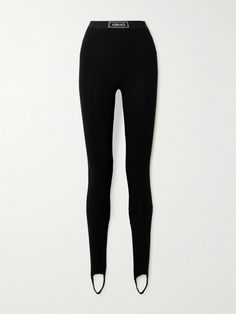 There's something about stirrup leggings that's just so chic. Versace's pair is made from stretch-jersey with a jacquard-woven logo waistband.  Style yours with pumps or ballet flats, as on the label's Fall '24 runway. Stirrup Leggings, Fall 24, Exclusive Dress, Sport Swimwear, Stirrups, Jeans Jumpsuit, Summer Hats, Black Media, Sport Shorts