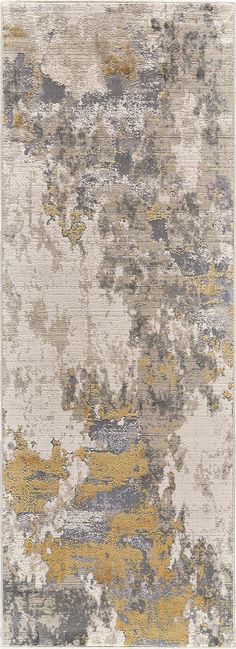 an abstract rug with yellow and gray colors