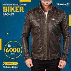 Hudson Brown Leather Biker Jacket For Men ABOUT: This unique Jacket is made of High-Quality Genuine SHEEP-SKIN Leather. Its leather is very glamorous that makes it very adaptable to wear on any occasion. The Jacket is professionally cut and stitched throughout as following International Standards. Great Choice for Casual & Parties. 100% Money-Back Guarantee. #TheLeatherFit #Leather_Jackets_For_Men #Leather_Jacket_For_Women