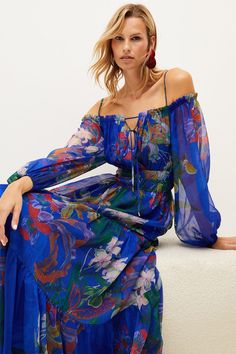 Tropical Off The Shoulder Shirred Woven Maxi Dress Wedding Fits, Latest Maxi Dresses, Maxi Dress Designs, Maxi Dress Collection, Colour Theory, Off Shoulder Maxi Dress, Womenswear Fashion, Amazing Ideas, Off The Shoulder Dress