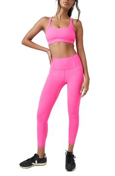 Work out or chill out in these smoothing high-waist leggings offered in an assortment of appealing hues. 24" inseam; 8 1/2" leg opening; 11" front rise; 14 1/2" back rise (size Medium) 79% polyamide, 21% elastane Machine wash, tumble dry By Free People; imported Never Better, High Waist Leggings, Fp Movement, High Waisted Leggings, In Hot, Work Out, Hot Pink, High Waist, Free People