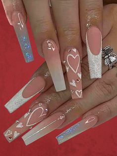 Fake Nails White, Nails Flower, Press On Nails Long, Ballet Nails, French Pink, Valentine Nails, Nagel Tips, Manicure Tips, Coffin Press On Nails