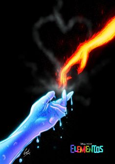 a hand holding an orange and blue fire extinguisher in front of a black background