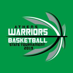 the logo for the warriors basketball state tournament in green and grey on a green background