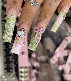 Hello kitty nails bapesta nails bape nails camo nails coquette nails y2k nails bow nails Camo Acrylic Nails, Bape Nails, Pink Camo Nails, Camo Nail Designs, Nails Bow, Nails Coquette, Camo Nails, Coquette Nails, Bow Nails