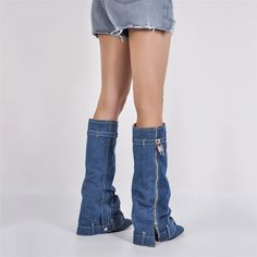 Woman Denim Shark Lock Pants Boots Wedge Fold Knee High Heel Handmade Brand Female Boots Boot Type: Modern Boots Shaft Material: Denim Outsole Material: RUBBER Upper Material: Denim Origin: Mainland China Season: Spring/Autumn Insole Material: PU Heel Type: Wedges Lining Material: LYCRA Boot Height: Knee-High Item Type: BOOTS Fashion Element: Platform Department Name: ADULT Toe Shape: Pointed toe Heel Height: Super High (8cm-up) With Platforms: Yes Platform Height: 3-5cm Style: Concise is_handma Female Boots, Pants Boots, Modern Boots, Knee High Heels, Winter Knit Hats, Denim Boots, Faux Leather Boots, Handmade Brand, Pu Heels