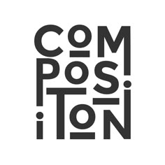 the logo for compostion is shown in black and white, with an inscription underneath it